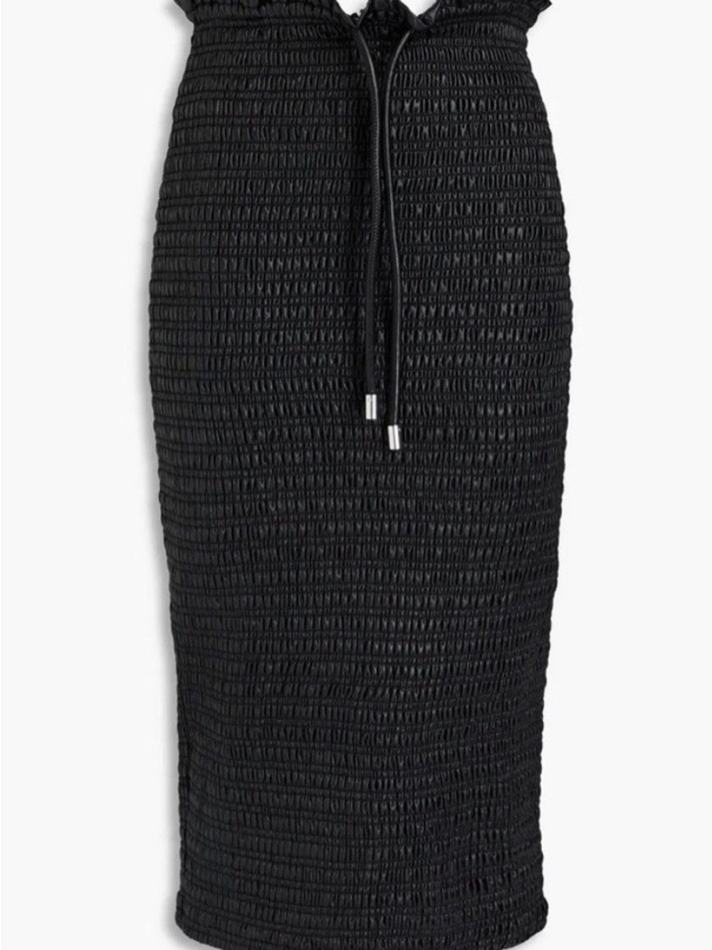 NWOT A.L.C. Vegan Leather Black Smocked Midi Skirt with Drawstring